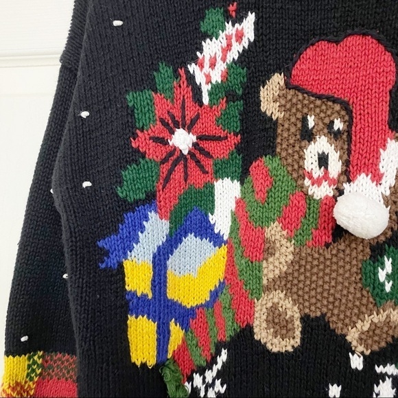 Vintage Ugly Christmas Tree Bear Bobble Hand Knit Sweater - Picture 7 of 11